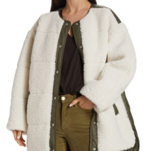 Frame Women's Oversized Sherpa Army Jacket White Faux Shearling Coat SMALL